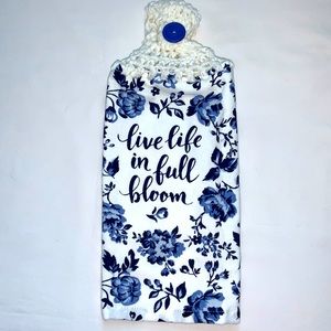 Hand Crafted Crocheted Top Hanging Kitchen Dish or Bathroom Hand Towel Floral